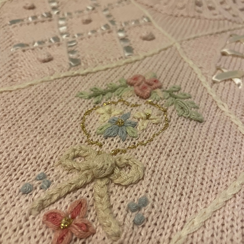 VTG Ribbon Knit Embroidered Sweater | Cottagecore Pink Floral | Laura Gayle M - Picture 8 of 10
